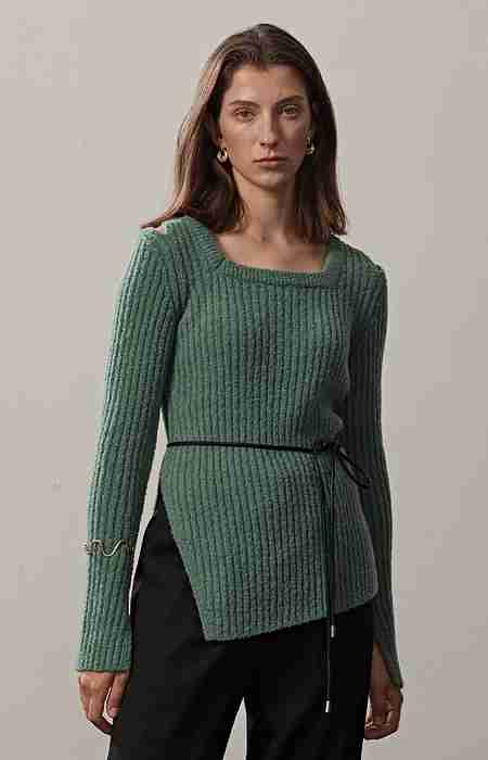 ETCH(에취) RIBBED-KNIT SQUARE NECK PULLOVER(D.MINT) | S.I.VILLAGE (에스아이빌리지)