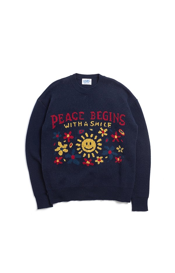 [L 1월 6일예약배송]PEACE BEGINS SMILE KNIT (MIDNIGHT NAVY) - S.I.VILLAGE