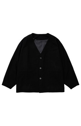Batwing No Collar Wool Blazer [BLACK]