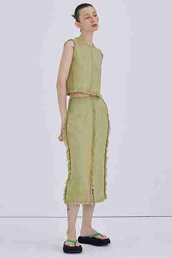 WNDERKAMMER(분더캄머) Fringe Linen Skirt_Olive | S.I.VILLAGE (에스아이빌리지)