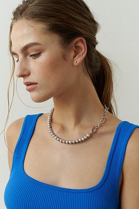 [GRAY Collection] Gray Pearl and Chain Necklace