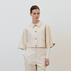 coated linen cropped jacket (ecru)