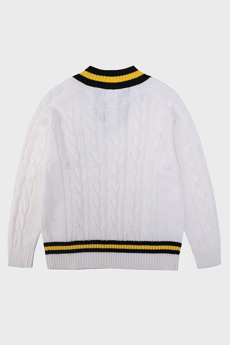 [CONCEPT COLLEGE] C Patch Ivory Preppy V-Neck Wool Knitwear