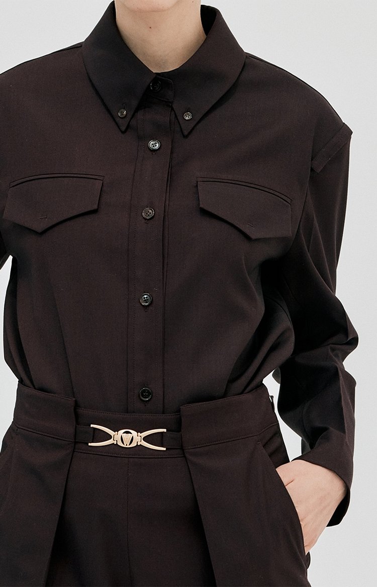 String Cropped Shirt_Wine