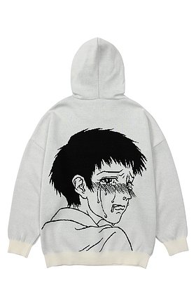Crying Boy Cotton Knit Hoodie [IVORY]