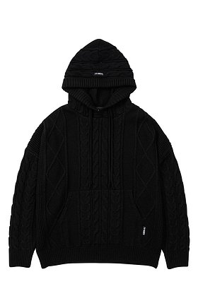 Twisted Cable Knit Hoodie [BLACK]