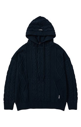 Twisted Cable Knit Hoodie [NAVY]