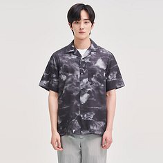Men Cloud Print Noll Short Sleeve Shirt  Black Multi