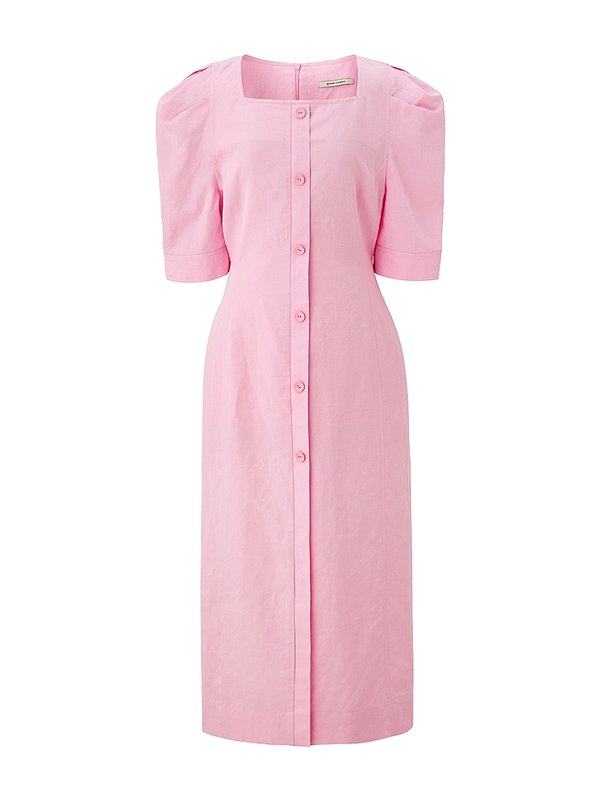 Linen square neck dress - Pink