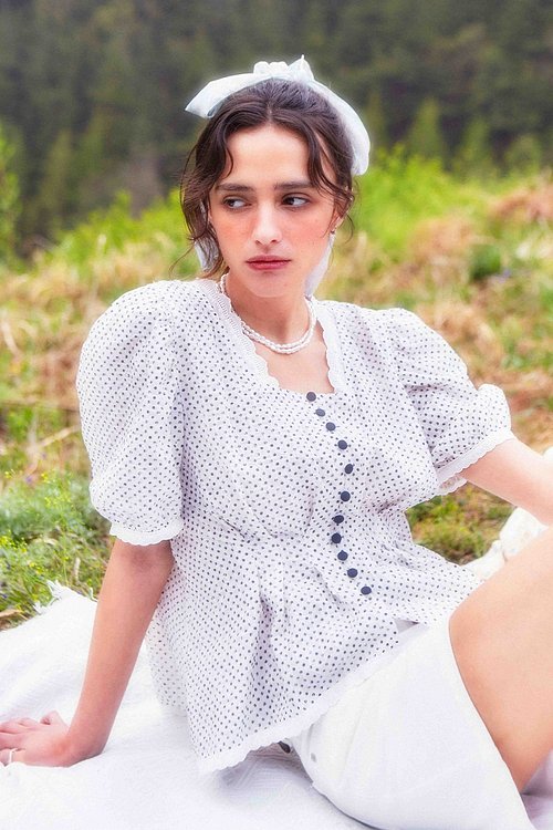 VITALSIGN(바이탈사인) Dot Spangle Lace Blouse | S.I.VILLAGE (에스아이빌리지) [VITALSIGN]Dot Spangle Lace Blouse - 