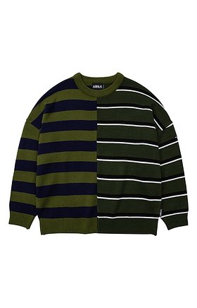 Stripe Mixed Knit Sweater [KHAKI]