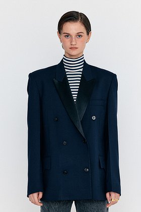 EENK(잉크) WEIDA Double-Breasted Peaked Blazer - Navy/Black | S.I.VILLAGE (에스아이빌리지)