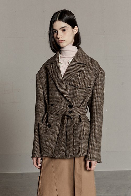MUSEE(뮤제) [HARRIS TWEED] MEIER Waist Belted Oversized Hourglass Jacket_Brown | S.I.VILLAGE (에스아이빌리지) [MUSEE][HARRIS... 