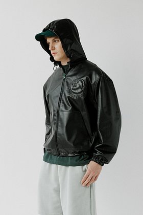OUT OF TRUNK(아웃오브트렁크) Character Leather Zip-Up Hoodie | S.I.VILLAGE (에스아이빌리지)