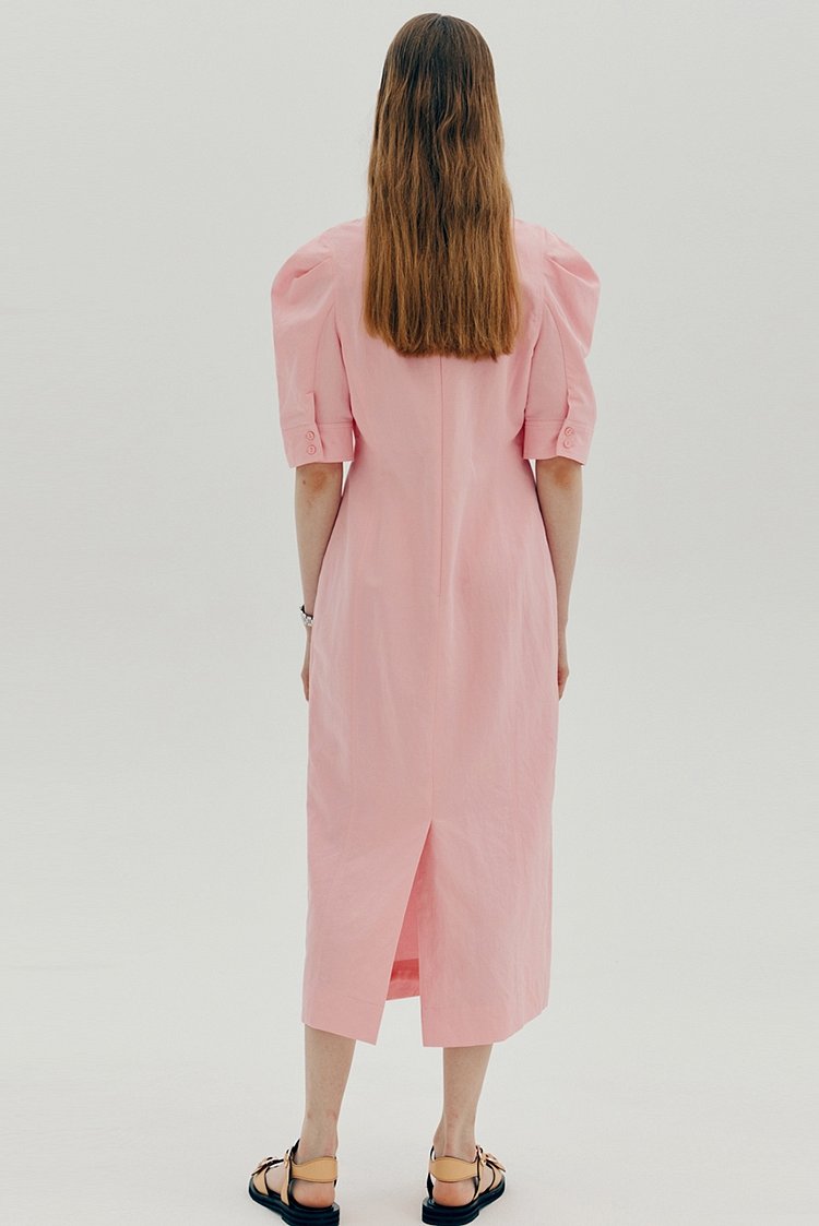 Linen square neck dress - Pink