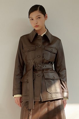 MOON J(문제이) BELTED FAUX-LEATHER JACKET | S.I.VILLAGE (에스아이빌리지)