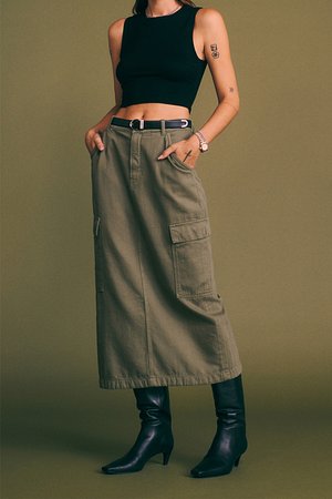 REFORMATION(리포메이션) 백 슬릿 데님 카고 스커트 (Maggi Cargo Midi Skirt) | S.I.VILLAGE (에스아이빌리지)