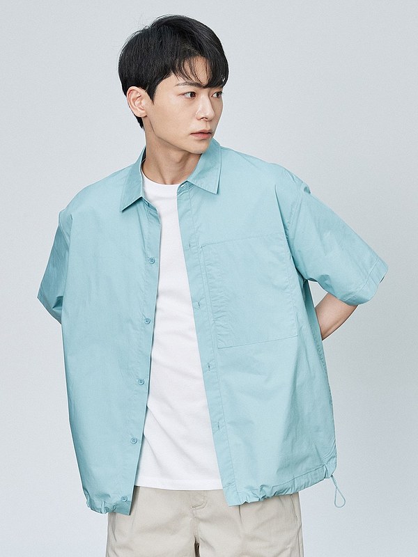 THE KNIT COMPANY(더니트컴퍼니) 23SS 빅포켓 스트링 반팔셔츠 [블루] | S.I.VILLAGE (에스아이빌리지) [THE KNIT COMPANY]23SS 빅포켓... 