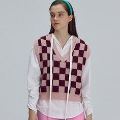 Kid-mohair checkerboard vest - Pink
