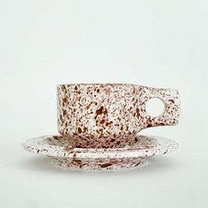 [FABRIK POTTERY EXCLUSIVE] Splash line FLAT CUP & SAUCER (Lovely Pink/Brown)