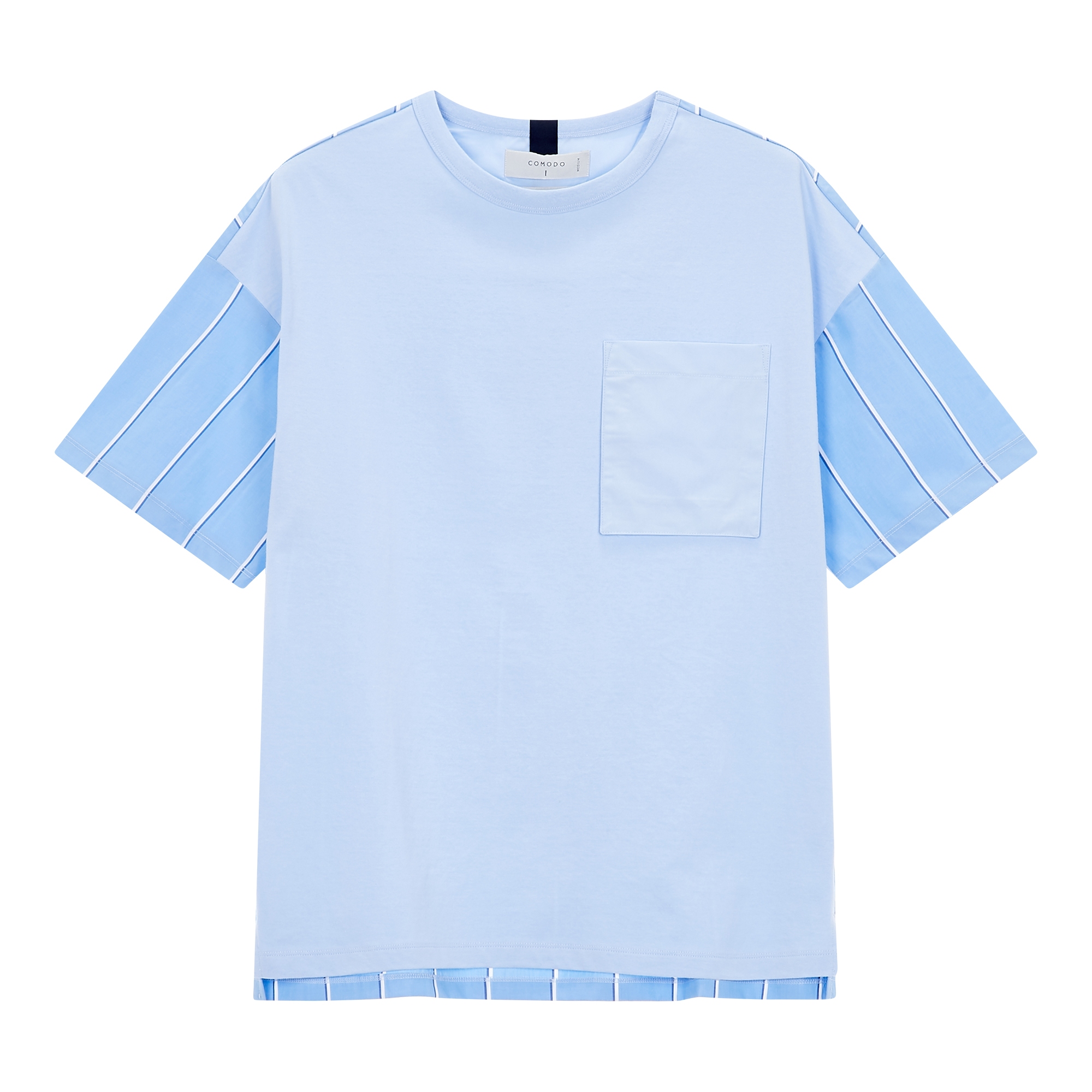 [CASUAL] 우븐 믹스 오버핏 라운드 티셔츠
