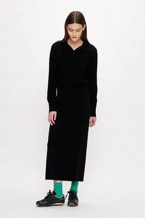 JE NE SAIS QUOI(주느세콰) TWO-STITCH LONG SKIRT_BLACK | S.I.VILLAGE (에스아이빌리지)