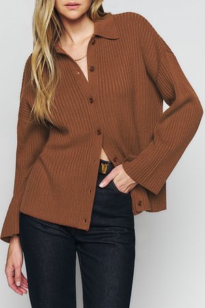 REFORMATION(리포메이션) 리브드 캐시미어 카라 가디건 (Fantino Cashmere Collared Cardigan) | S.I.VILLAGE (에스아이빌리지)