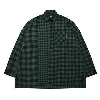 Oversized Buffalo Check Mixed Shirt [Green]