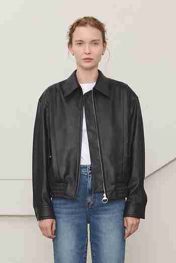 MOON J(문제이) FLAP-POCKET FAUX-LEATHER BLOUSON JACKET | S.I.VILLAGE (에스아이빌리지)