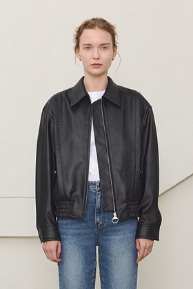 MOON J(문제이) FLAP-POCKET FAUX-LEATHER BLOUSON JACKET | S.I.VILLAGE (에스아이빌리지)