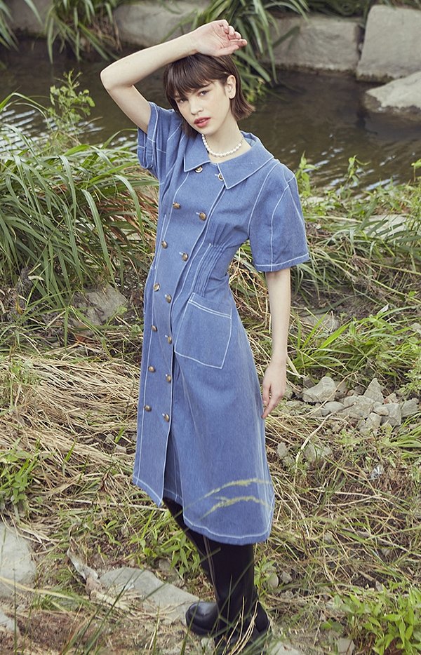 VITALSIGN(바이탈사인) Pigment Double Button Long Dress | 신세계V [VITALSIGN]Pigment Double Button Long Dress - 