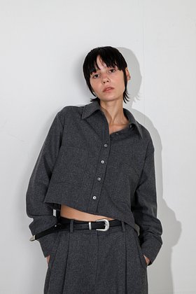 AEER(아에르) Shirts Logo Crop Melange Gray | S.I.VILLAGE (에스아이빌리지)