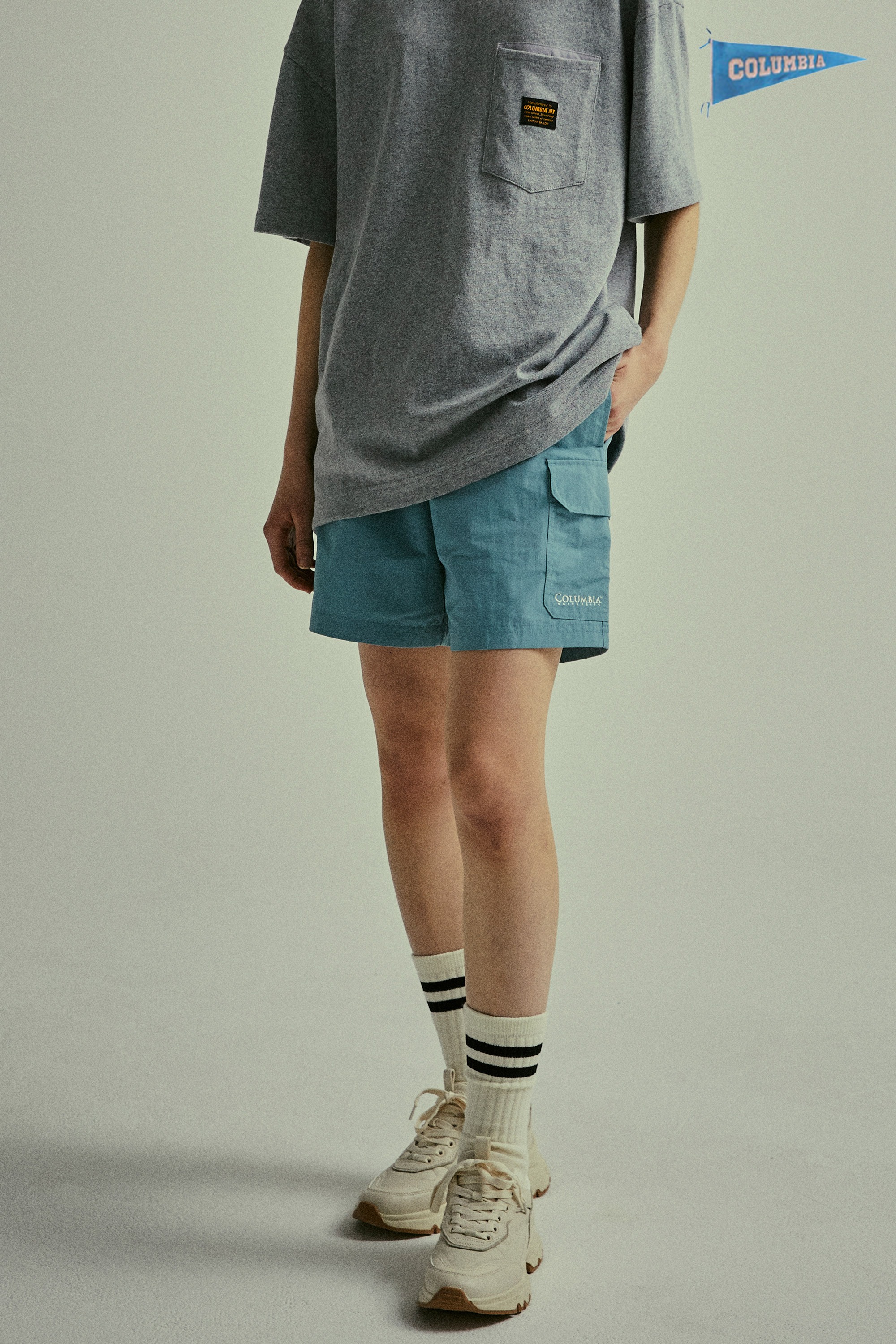 ★★Columbia★★ CU SIGNATURE CARGO NYLON SHORTS PANTS GRACY COLUMBIA UNIVERSITY(컬럼비아 유니버시티) CU SIGNATURE CARGO