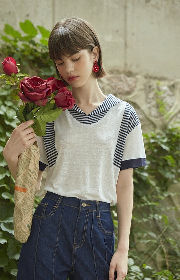 VITALSIGN(바이탈사인) [LINE Stripe Sailor Collar T-shirt | S.I.VILLAGE (에스아이빌리지) [VITALSIGN][LINE Stripe Sailor Collar... 