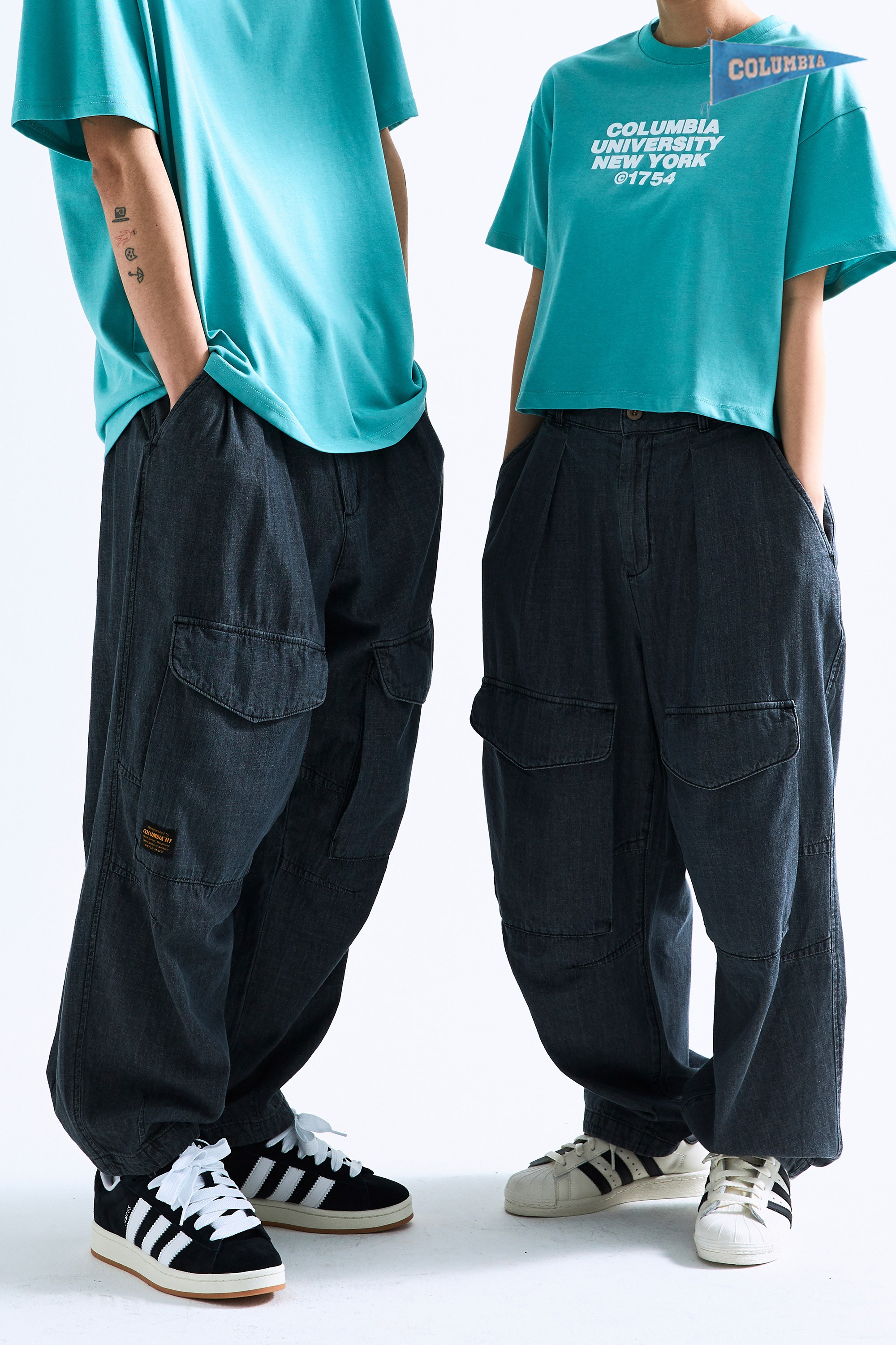 ★★Columbia★★ MLABEL LOOSEFIT BELTED PANTS SLATE BLACK CI COLUMBIA UNIVERSITY(컬럼비아 유니버시티) M-LABEL LOOSE-FIT