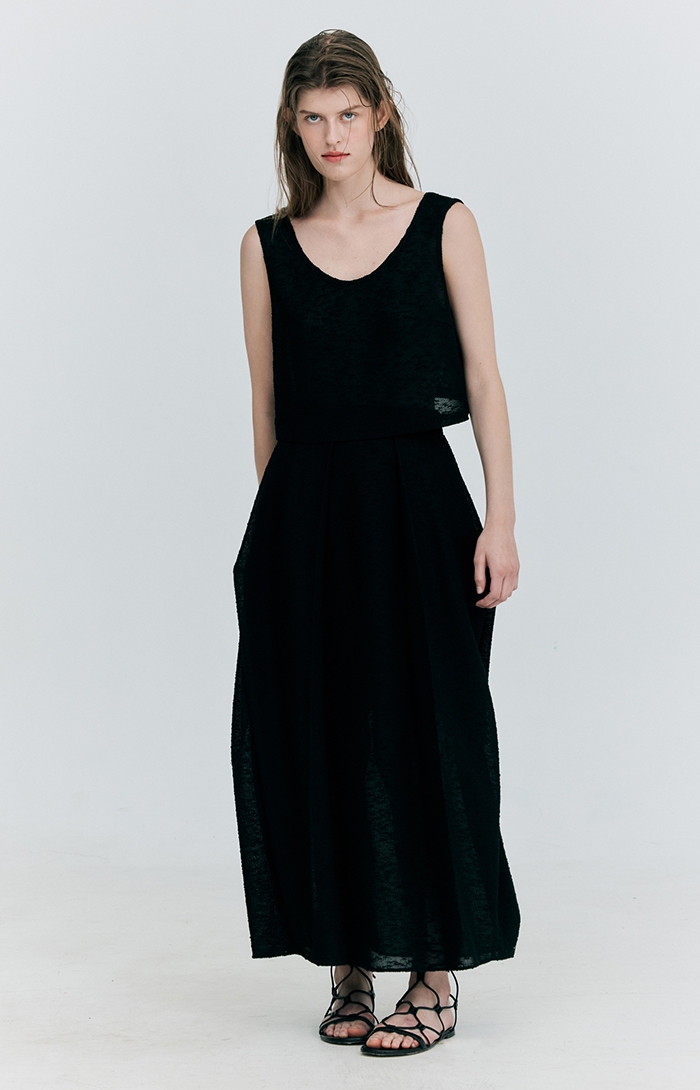 Gather Balloon Long Skirt_Black