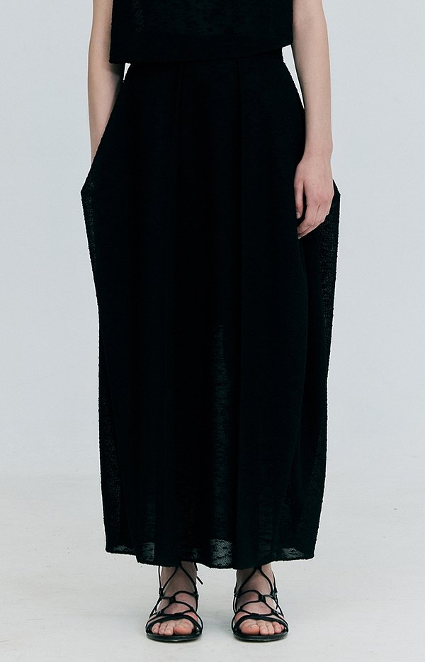 Gather Balloon Long Skirt_Black