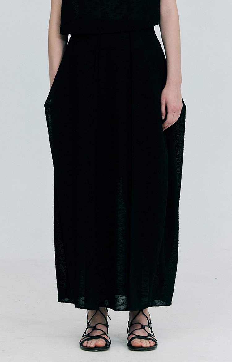 Gather Balloon Long Skirt_Black