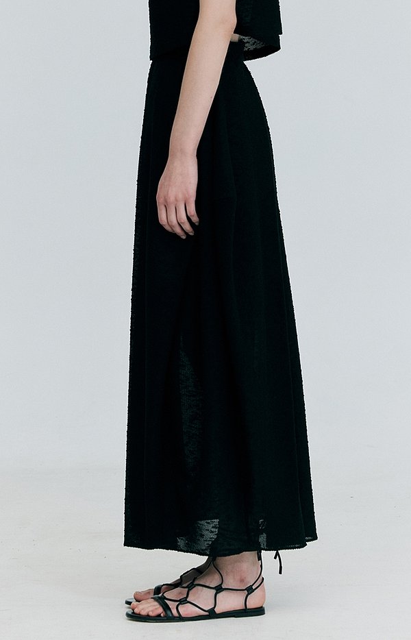 Gather Balloon Long Skirt_Black