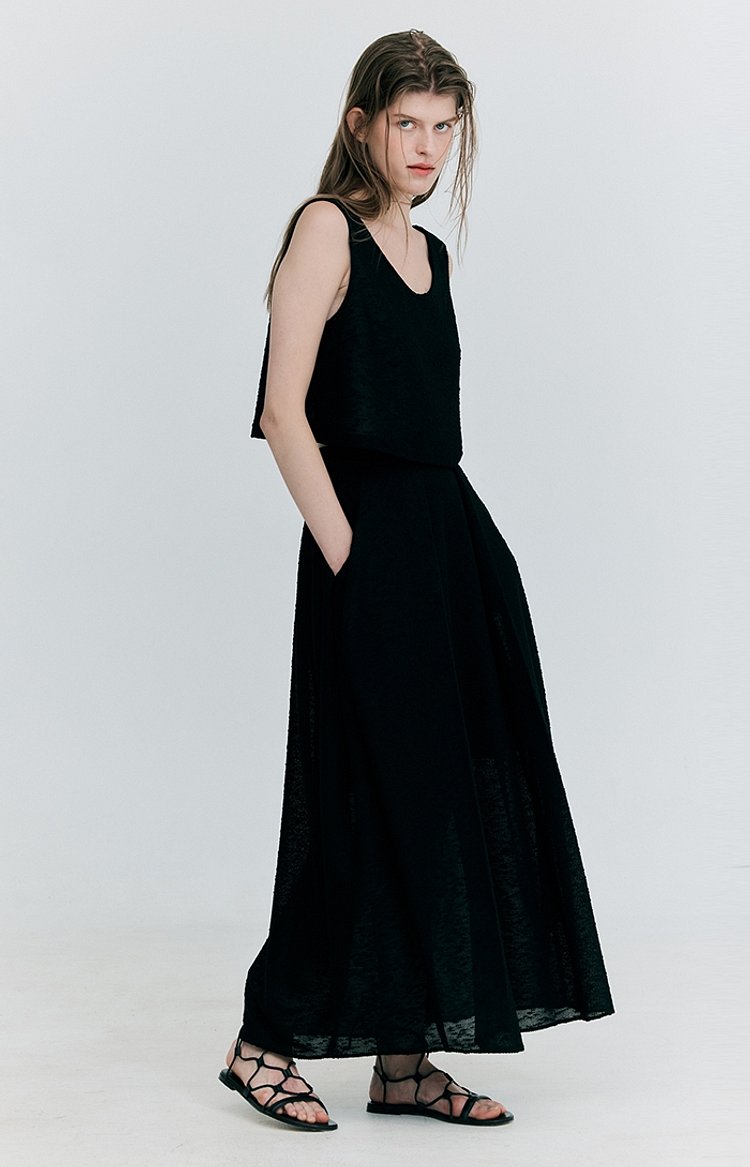 Gather Balloon Long Skirt_Black