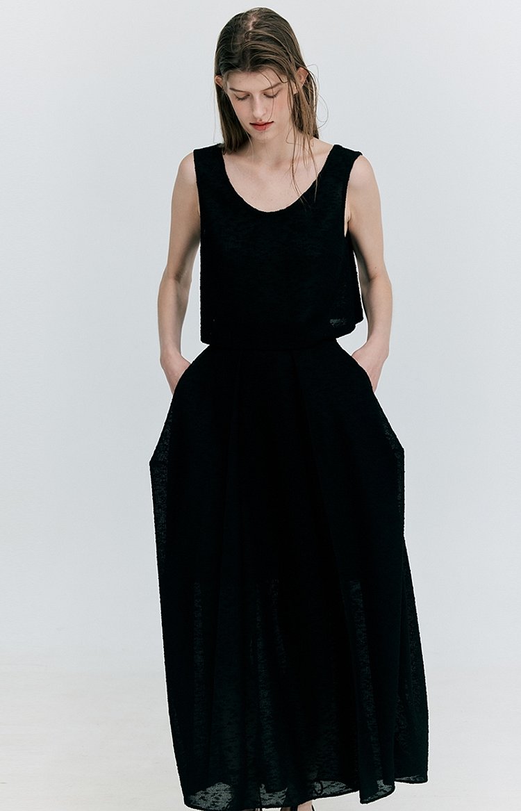 Gather Balloon Long Skirt_Black