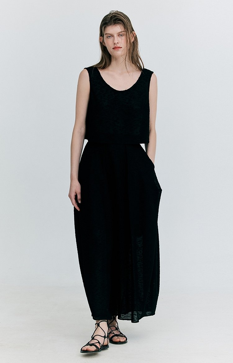 Gather Balloon Long Skirt_Black