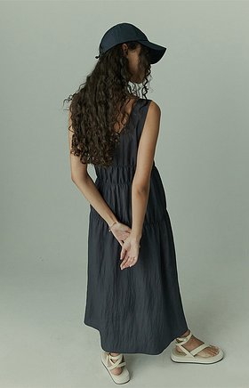 GOEN.J(고엔제이) Ruched viscose sleeveless maxi dress | S.I.VILLAGE (에스아이빌리지)