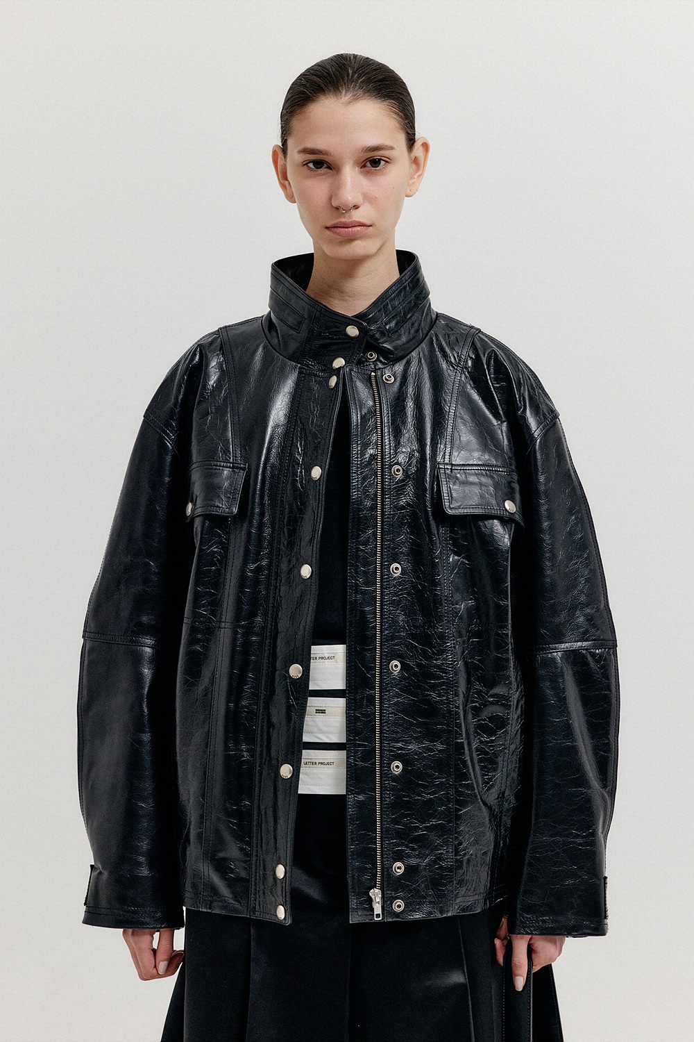 レザージャケット・コート EENK XIN Leather Bomber Jumper EENK(잉크) XIN Leather Bomber Jumper - Black | 신세계V
