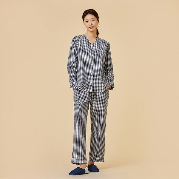 JAJU(자주) 여 BETTER 코튼 스트레치 체크 브이넥 10부 파자마 세트 | S.I.VILLAGE (에스아이빌리지) [JAJU]여 BETTER 코튼 스트레치 체크... 