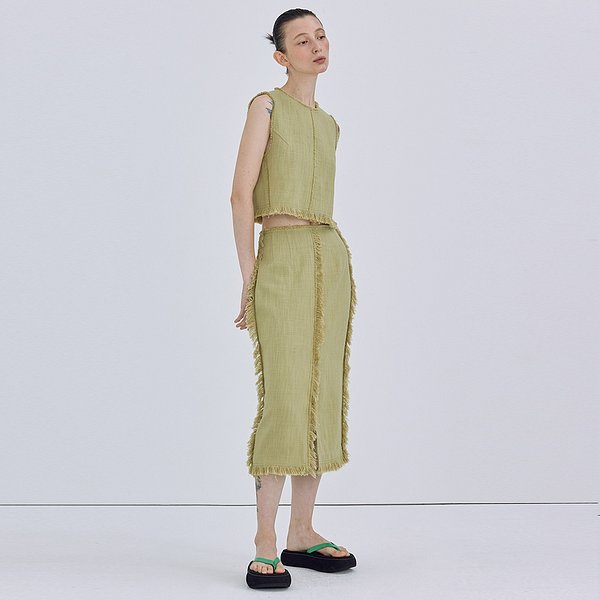 Fringe Linen Skirt_Olive