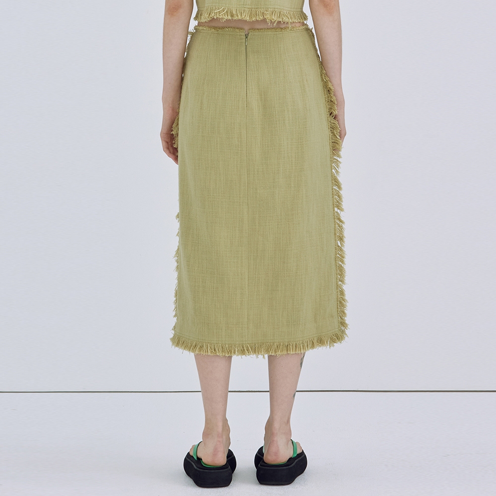 Fringe Linen Skirt_Olive