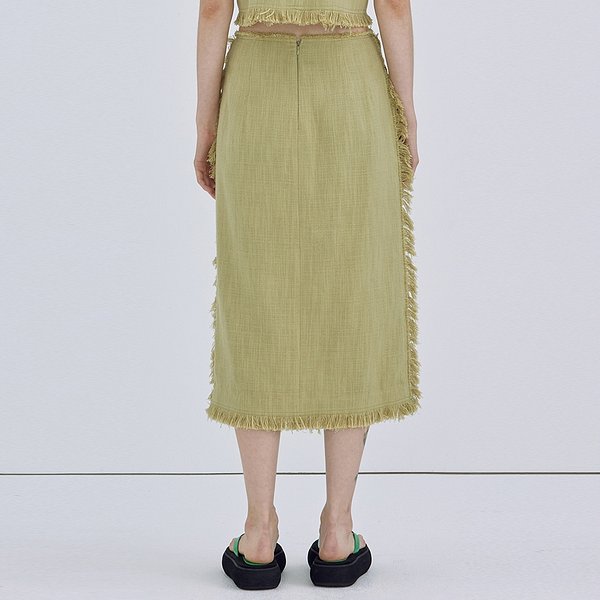 Fringe Linen Skirt_Olive