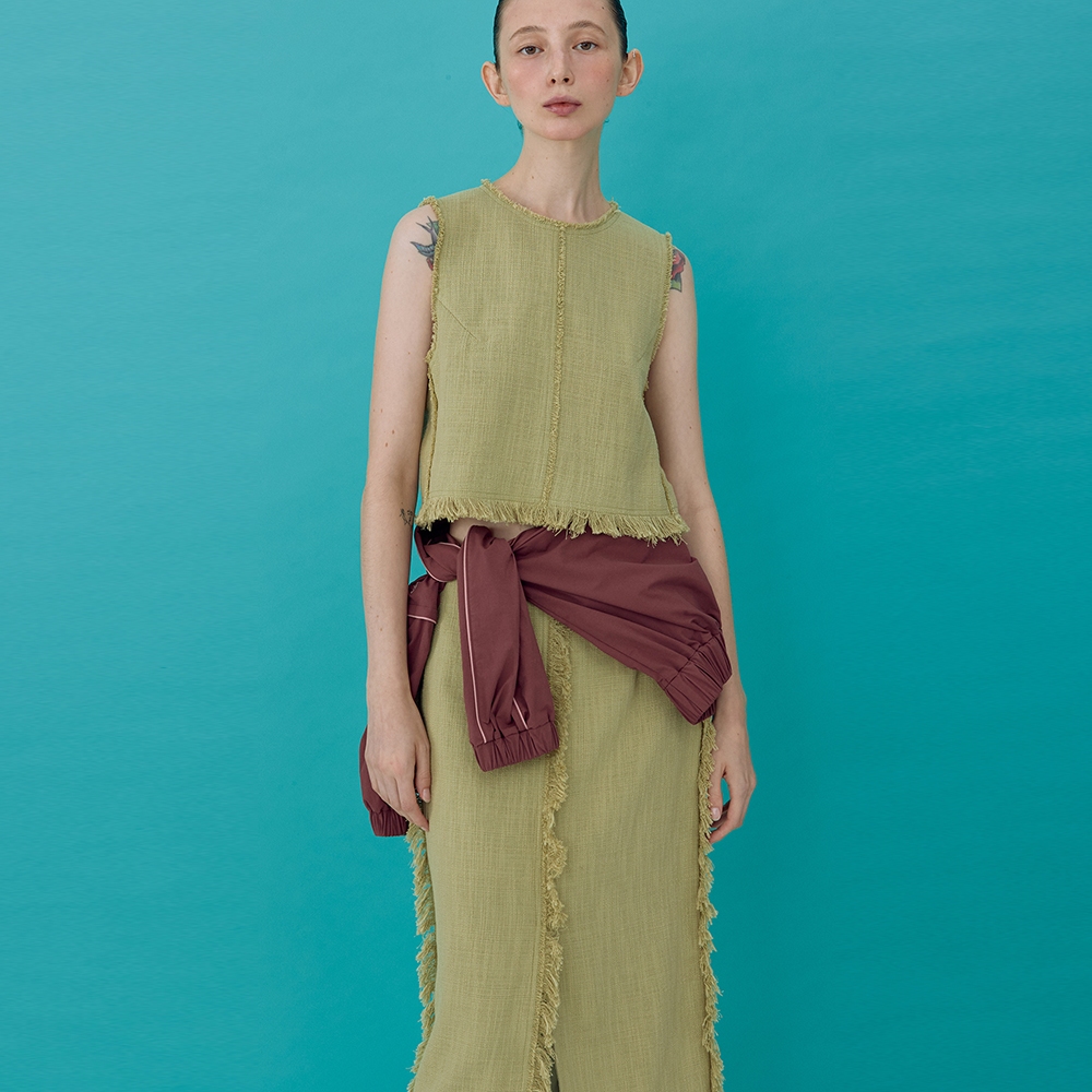 Fringe Linen Skirt_Olive