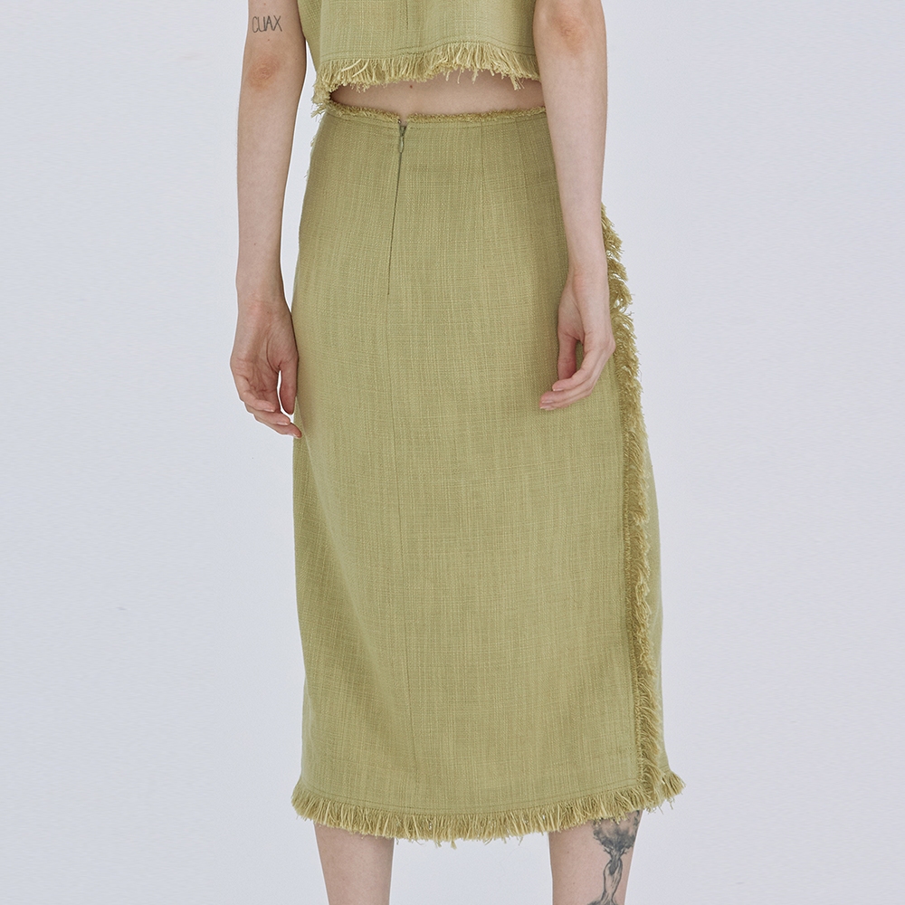 Fringe Linen Skirt_Olive